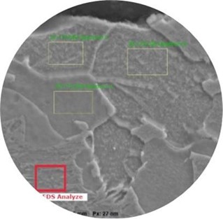 SEM photo of cross-section showing the different phases of steel present.