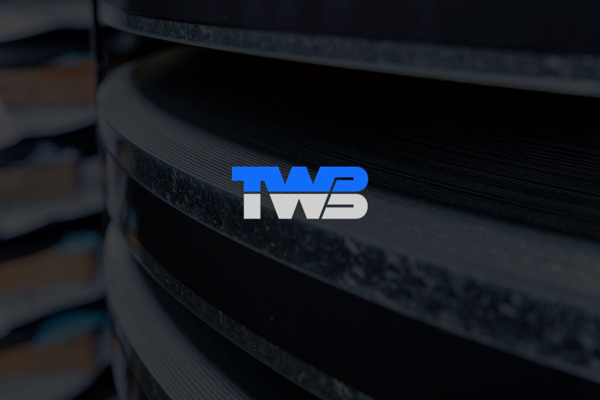 TWB Company logo over processed steel.